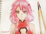  bad_id bad_pixiv_id bare_shoulders brush brush_(medium) center_opening guilty_crown hair_ornament hairclip long_hair looking_at_viewer open_mouth pink_hair red_eyes solo torakun14 traditional_media twintails yuzuriha_inori 