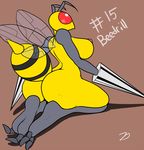  antennae anthro anthrofied arthropod barefoot bee beedrill big_breasts big_butt breasts brown_background butt english_text female insect nintendo nipples nude number plain_background pok&#233;mon pok&eacute;mon red_eyes solo text two_toes video_games wings zp92 