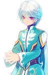  albino cape expressionless male_focus mikleo_(tales) miyu_(matsunohara) red_eyes shirt solo tales_of_(series) tales_of_zestiria white_background white_hair 
