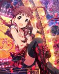  artist_request black_legwear brown_eyes brown_hair earrings fireworks idolmaster idolmaster_million_live! jewelry matsuda_arisa microphone necklace official_art thighhighs twintails 