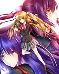  bad_id bad_pixiv_id blonde_hair blue_eyes bow futaki_kanata gun little_busters! long_hair morizono_shiki multiple_girls pink_bow purple_hair sasasegawa_sasami school_uniform tokido_saya twintails weapon yellow_eyes 