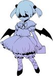  bat_wings bloomers blue book full_body holding holding_book long_hair lowres messier_number monochrome oni_musume_(yume_2kki) solo twintails underwear wings yume_2kki 