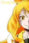  blonde_hair character_name cure_honey earrings happinesscharge_precure! highres jewelry long_hair magical_girl nishi_koutarou oomori_yuuko out_of_frame precure sidelocks smile solo white_background yellow_eyes 
