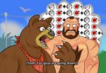  bear beard chest_hair facial_hair gameplay_mechanics kuma_(tekken) mohawk neckerchief scar street_fighter street_fighter_x_tekken subtitled sweat tekken thought_bubble zangief 