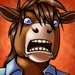  brown_fur brown_hair clothed clothing equine fur hair horse looking_at_viewer male mammal peekaboo ratte reaction_image shocked solo teeth tongue 