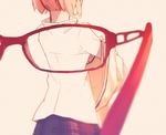  akemi_homura back dressing female_pov from_behind glasses hanyae kaname_madoka mahou_shoujo_madoka_magica pov red-framed_eyewear school_uniform skirt solo 