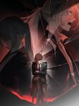  1girl absurdres ak-15_(erwin)_(girls'_frontline) ak-15_(girls'_frontline) black_jacket black_pants black_shoes blood blood_on_face blue_eyes braid broken_glass business_suit chair commentary_request crossed_legs girls'_frontline girls'_frontline_2:_exilium glass hair_over_one_eye highres jacket mrilsweet multiple_views necktie on_chair pant_suit pants ponytail red_necktie red_pupils shoes suit suit_jacket voymastina_(girls'_frontline_2) white_hair 