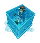  blue_eyes box brown_hair fish highres in_box in_container irose male_focus nagi_no_asukara sakishima_hikari sea_slug short_hair submerged water 