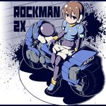  aile bodysuit brown_hair green_eyes helmet motor_vehicle motorcycle rockman rockman_zx shorts smile vehicle 