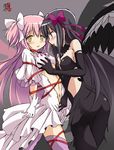  akemi_homura akuma_homura bare_shoulders bdsm black_gloves black_hair bondage bound bow breast_grab breasts dress duplicate elbow_gloves gloves grabbing hair_bow hair_ribbon hairband kaname_madoka kemoyuri long_hair magical_girl mahou_shoujo_madoka_magica mahou_shoujo_madoka_magica_movie multiple_girls pink_hair pink_legwear purple_eyes red_ribbon ribbon ribbon_bondage saliva saliva_trail spoilers thighhighs twisted_torso two_side_up ultimate_madoka wings yellow_eyes yuri 