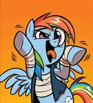  bandage blue_fur dancing equine female friendship_is_magic fur hair horse mammal multi-colored_hair my_little_pony open_mouth pegasus pony purple_eyes rainbow_dash_(mlp) rainbow_hair solo tongue tongue_out wings wolfnanaki 