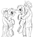  applejack_(mlp) carrying clothed clothing cowboy_hat cutie_mark equine female freckles friendship_is_magic group hat horn horse human lyra_(mlp) lyra_heartstrings_(mlp) male mammal mewball my_little_pony plain_background pony simple_background unicorn white_background 