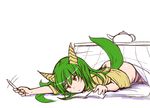  badhand green_hair horns kotatsu_dragon long_hair lying simple_background solo tail white_background zakuzaku_actors 
