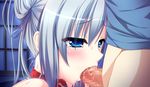  1girl amagasa_setsuna atelier_kaguya blue_eyes blue_hair blush collar fellatio game_cg nude oral tamahaji!_-tamatama_hajikeru_imouto-tachi 