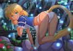  2014 animal_humanoid blonde_hair breasts butt clothed clothing fam_(ruin_explorers) female fur green_eyes hair humanoid kazenokaze kneeling looking_at_viewer looking_back mammal open_mouth open_smile panties rodent ruin_explorers_(anime) smile solo tan_fur underwear weresquirrel 