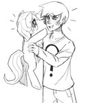  clothed clothing duo equine female friendship_is_magic horn horse human lyra_(mlp) lyra_heartstrings_(mlp) male mammal mewball monochrome my_little_pony open_mouth plain_background pony simple_background unicorn white_background young 