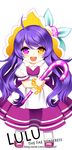  alternate_costume bittersweet_lulu character_name dress english hat heterochromia league_of_legends long_hair looking_at_viewer lulu_(league_of_legends) opalheart pink_eyes purple_hair simple_background solo watermark web_address white_background yellow_eyes 