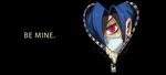  1girl alex_ahad blue_hair lab_zero_games looking_at_viewer official_art red_eyes skullgirls solo surgical_mask symbol-shaped_pupils text_focus unzipped valentine valentine_(skullgirls) yandere zipper 