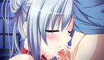  1girl amagasa_setsuna atelier_kaguya blue_hair blush collar cum cum_in_mouth eyes_closed fellatio game_cg nude oral tamahaji!_-tamatama_hajikeru_imouto-tachi 