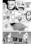  anthro bear beard chubby comic dialog ena_(kumagaya) english_text eyewear facial_hair gay glasses greyscale hyena kumagaya_shin male mammal mechanic monochrome moon night night_sky smile text tom_(kumagaya) translated 