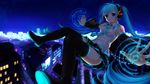  aqua_eyes aqua_hair bad_id bad_pixiv_id cityscape detached_sleeves eventh7 foreshortening hatsune_miku headphones highres long_hair midair necktie neon_trim night night_sky outstretched_arms skirt sky solo spread_arms thighhighs twintails very_long_hair vocaloid zettai_ryouiki 