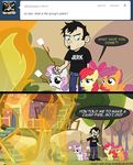  apple_bloom_(mlp) arson black_hair bow clothed clothing comic crossover cutie_mark_crusaders_(mlp) dan dan_vs english_text equine fire friendship_is_magic fur green_eyes hair horn horse human mammal marshmallow mixermike622 my_little_pony orange_fur pegasus pony purple_eyes purple_hair red_hair scootaloo_(mlp) sweetie_belle_(mlp) text tumblr two_tone_hair unicorn white_fur wings yellow_fur 