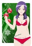  bad_id bad_pixiv_id bra christmas english fresh_precure! frilled_panties frills higashi_setsuna long_hair navel open_mouth panties precure purple_hair red_eyes smile solo underwear underwear_only wanco 