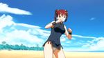  agent_aika aika_r-16 animated animated_gif ass beach bent_over brown china_dress chinese_clothes double_bun dress fighting_stance golf_club green_eyes hair hair_bun panties quipao red_hair short_hair skirt sumeragi_aika twintails underwear up white_panties 