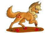  alpha_channel apple applejack_(mlp) blonde_hair canine cowboy_hat cutie_mark freckles friendship_is_magic fruit green_eyes hair hat kakashischika looking_at_viewer mammal mud my_little_pony plain_background solo standing transparent_background wold wolf 