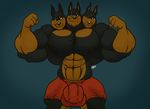  3_heads abs anthro biceps big_muscles black_fur black_nose boxers brown_eyes brown_fur bulge canine cerberus doberman dog flexing fur geltydrake grin looking_at_viewer male mammal multi_head muscles nipples pecs smile smirk standing toned topless underwear 