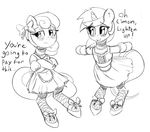  bonbon_(mlp) clothed clothing dialog duo equine female friendship_is_magic horn horse lyra_(mlp) lyra_heartstrings_(mlp) maid maid_uniform mammal mewball monochrome my_little_pony navel plain_background pony simple_background text unicorn white_background 