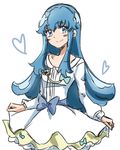  blue_eyes blue_hair blush dress eyelashes happinesscharge_precure! happy heart long_hair looking_at_viewer precure ribbon shirayuki_hime simple_background sketch smile solo tsukikage_oyama white_background white_dress 