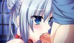  1girl amagasa_setsuna atelier_kaguya blue_eyes blue_hair blush collar fellatio game_cg nude oral tamahaji!_-tamatama_hajikeru_imouto-tachi 