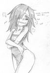  bad_id bad_tumblr_id bags_under_eyes blush drooling english flat_chest graphite_(medium) greyscale hair_over_eyes heavy_breathing kuroki_tomoko long_hair messy_hair monochrome one-piece_swimsuit school_swimsuit sketch solo swimsuit traditional_media watashi_ga_motenai_no_wa_dou_kangaetemo_omaera_ga_warui! whistle_frog 