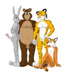  anthro bahamut_dragons bear bernard_(bear) big_penis bodybuilder erection eyewear feline glasses group lagomorph male mammal muscles overweight paws pecs penis rabbit saxon_(rabbit) skinny standing tiger tora_(tiger) 