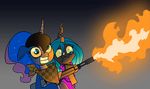  animated blue_eyes changeling clothing equine flamethrower friendship_is_magic goth green_eyes green_hair hair horn horse jokerpony kill_it_with_fire mammal my_little_pony pony princess_luna_(mlp) queen_chrysalis_(mlp) ranged_weapon smile sweater two_tone_hair weapon 