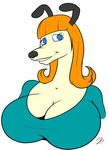  anthro big_breasts black_nose blue_eyes breasts canine clothing dog eyelashes female hair long_hair looking_at_viewer mammal orange_hair plain_background solo teeth white_background zp92 