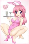  absurdres animal_ears bow bowtie breasts bunny_ears bunnysuit cleavage detached_collar dog_days dog_ears dog_girl goblet highres koyomisa large_breasts long_hair millhiore_f_biscotti pink_hair purple_eyes tray wrist_cuffs 