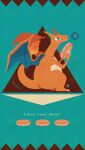  ? blue_eyes charizard claws closed_mouth dragon english_text fire flame-tipped_tail food full_body highres holding holding_food holding_sandwich meme_(artist) no_humans pokemon pokemon_(creature) pokemon_focus sandwich tail wings 