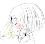  bad_id bad_pixiv_id blush closed_eyes flower highres monochrome pokachu profile short_hair simple_background solo spot_color upper_body white_background 