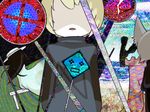  2girls blonde_hair clock colorful faceless kinago multiple_girls nichiyo-san official_art ookami_(yume_2kki) road_sign short_hair sign turtleneck urotsuki yume_2kki 