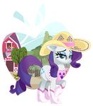  apple barn blue_eyes boots clothing cloud cowboy_boots cutie_mark equine eyeshadow female friendship_is_magic fruit gem hair hat horse looking_at_viewer makeup mammal my_little_pony nabbiekitty pony purple_hair rarity_(mlp) sky solo standing straw_hat tree 
