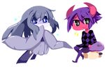  bad_id bad_pixiv_id blue_eyes chibi demon_girl fc_demon full_body geta horns japanese_clothes kimono multiple_girls oni red_skin sakurakunet transparent_background yuki_onna yuki_onna_(yume_nikki) yume_nikki 