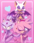  &lt;3 2014 amy_rose anthro bat big_breasts blaze_the_cat breasts cat cleavage clothed clothing feline female hedgehog looking_at_viewer mammal nancher navel rouge_the_bat sega skimpy smile sonic_(series) wings 