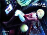  blonde_hair boots copyright_name eyes_closed gundam haro mecha mobile_suit_gundam rx-78-2 sayla_mass shurakui 