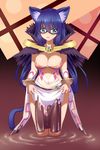  animal_ears blue_eyes blue_hair bracelet breasts cat_ears cat_tail cleavage detached_sleeves hair_ornament jewelry kawagoe_pochi large_breasts long_hair mask navel ragnarok_online see-through solo sorcerer_(ragnarok_online) tail 