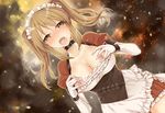  blush breasts brown_eyes brown_hair choker cleavage dutch_angle kazu large_breasts long_hair maid maid_headdress nipples open_mouth original puffy_sleeves saliva solo twintails 