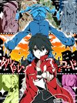  4boys back back-to-back black_eyes black_hair blue_hair cellphone children_record_(vocaloid) city_lights cityscape ene_(kagerou_project) headphones hood hoodie kagerou_project kano_shuuya kido_tsubomi kisaragi_momo kisaragi_shintarou konoha_(kagerou_project) kozakura_marry long_hair looking_at_viewer multiple_boys multiple_girls phone pointing pointing_at_viewer ponytail serious seto_kousuke short_hair side_ponytail smartphone sweatdrop sweater twintails wonoco0916 