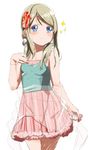  alternate_costume ayase_arisa blonde_hair blue_eyes blush bracelet dress flower hair_flower hair_ornament hand_on_own_chest jewelry long_hair looking_at_viewer love_live! love_live!_school_idol_project smile solo sparkle tank_top tetsujin_momoko 