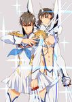  brown_eyes brown_hair cosplay dual_persona epaulettes fate/stay_night fate/zero fate_(series) junketsu kill_la_kill kiryuuin_satsuki kiryuuin_satsuki_(cosplay) kotomine_kirei male_focus multiple_boys older pinki_(shounenkakuseiya) revealing_clothes school_uniform younger 